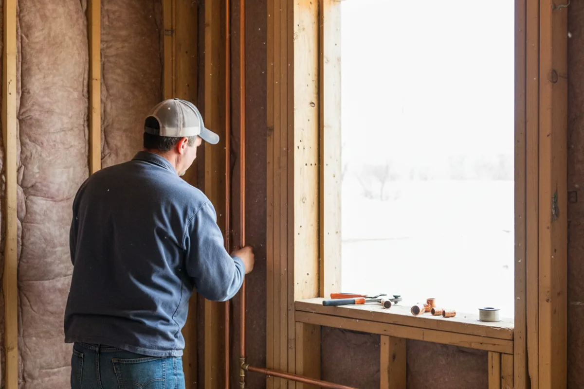 Licensed plumber running new copper supply lines in a Sunburg home